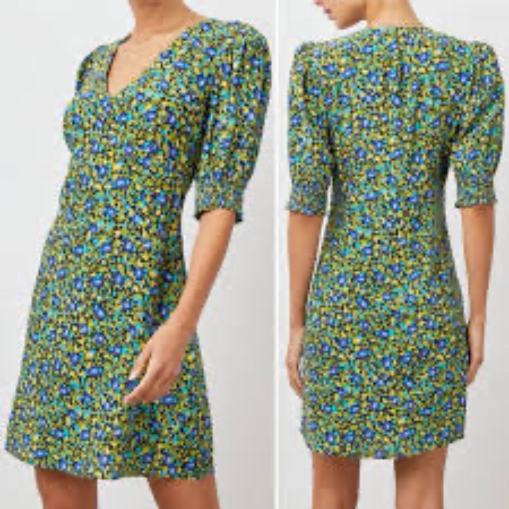 NWT Rails v-neck floral dress size M rayon viscose dizzy blue yellow green